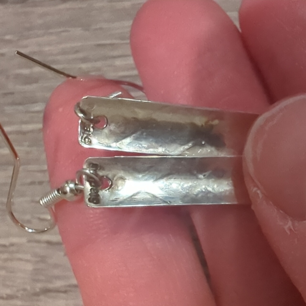Navajo Sterling Silver Stamped Handmade Earrings - Picture 6 of 7
